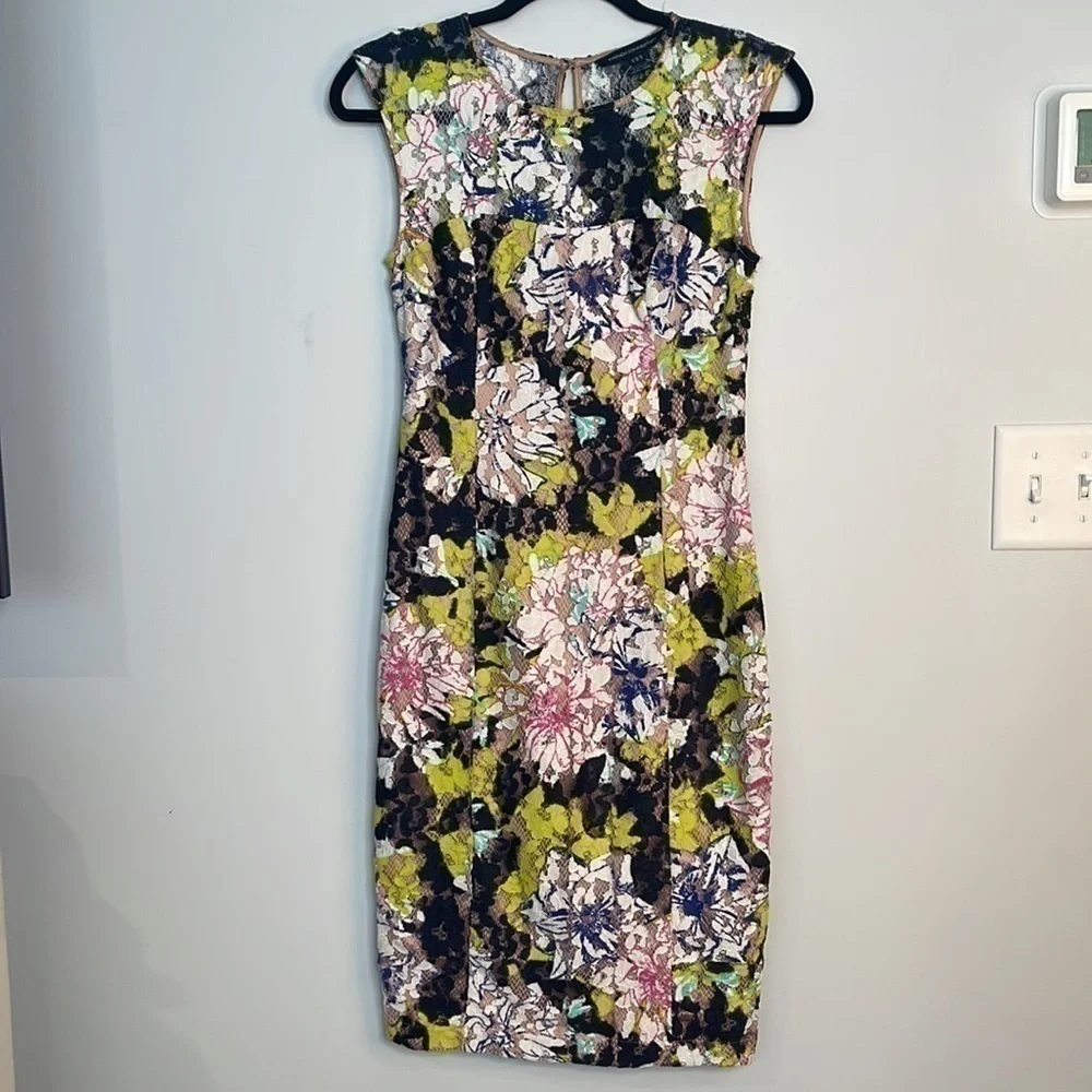 French Connection Acid Blonde Botanical Tripp Lace Dress 💕 - Picture 3 of 8